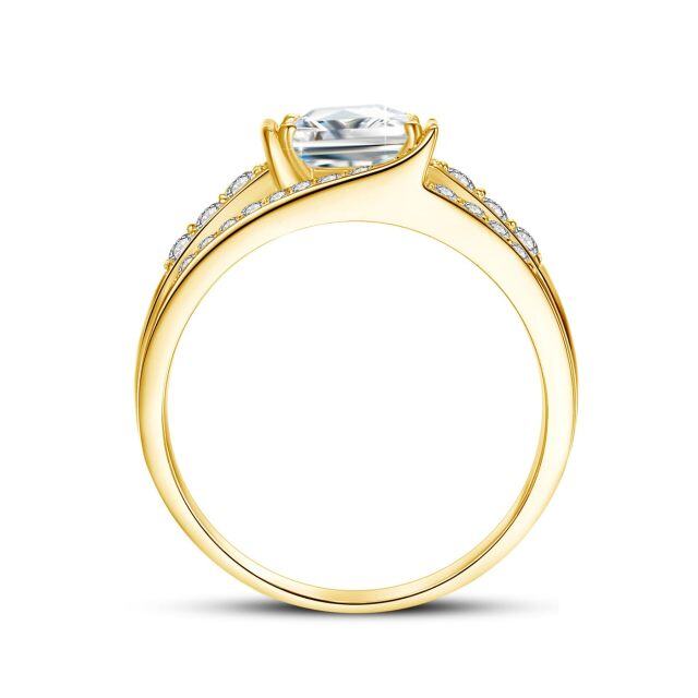 Anel de noivado de casal e gravação personalizada em Moissanite em ouro 14K em forma de qu-2