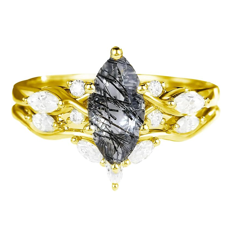 Bague en or 14 carats avec quartz rutile noir-1