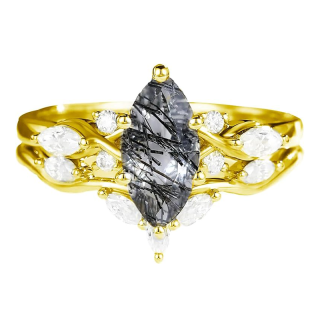 Sterling Silver with Yellow Gold Plated Black Rutilated Quartz Ring-1
