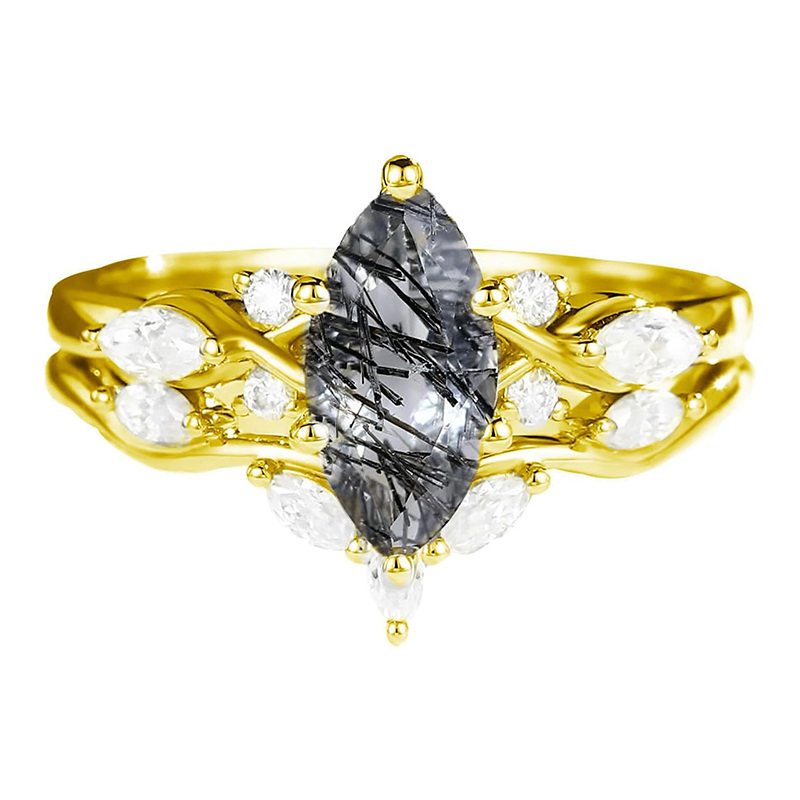 18K Gold Quartz Black Rutilated Quartz Ring-3