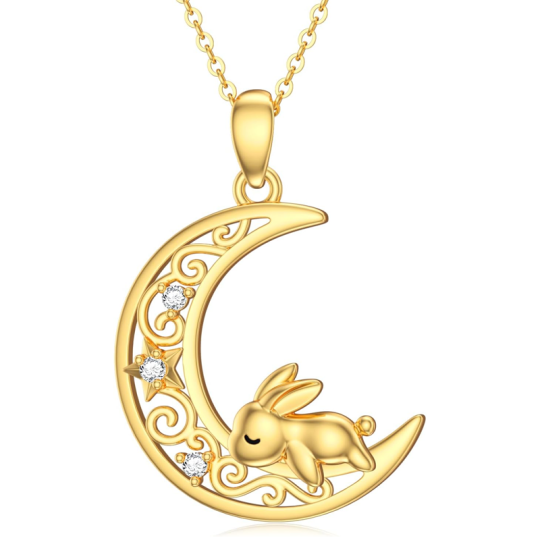 Collier en or vermeil et zircone cubique avec pendentif en forme de lapin et de lune pour femme