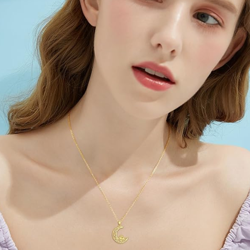 Gold Vermeil Cubic Zirconia Rabbit & Ivy Moon Necklace for Women-2