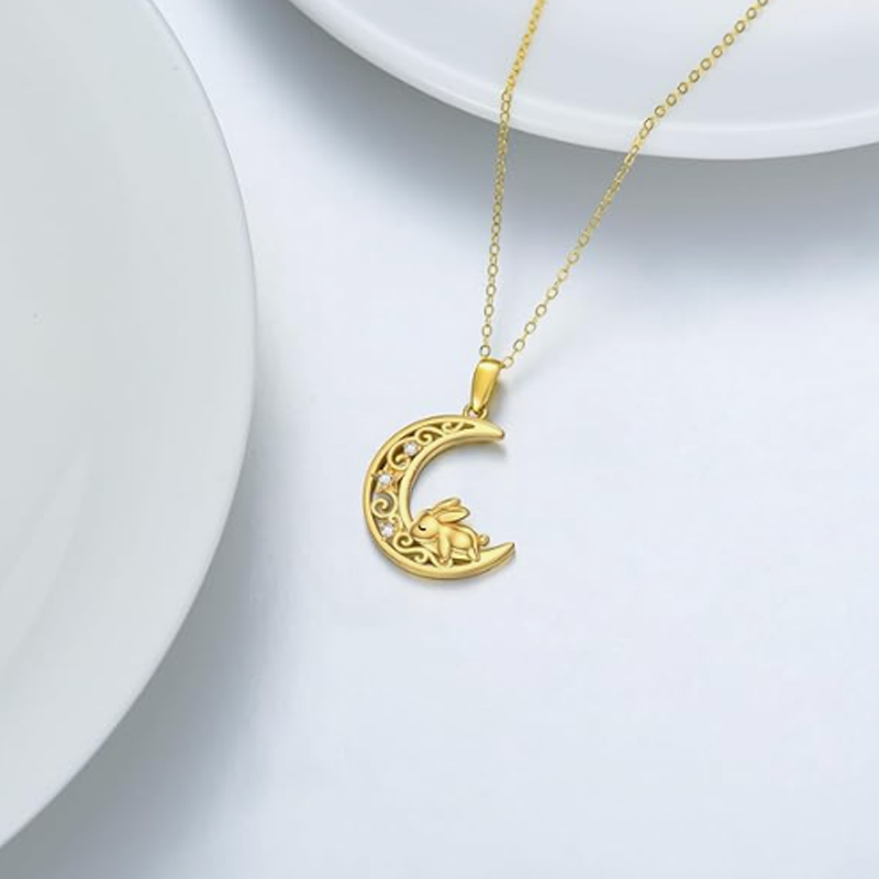 Gold Vermeil Cubic Zirconia Rabbit & Ivy Moon Necklace for Women-3