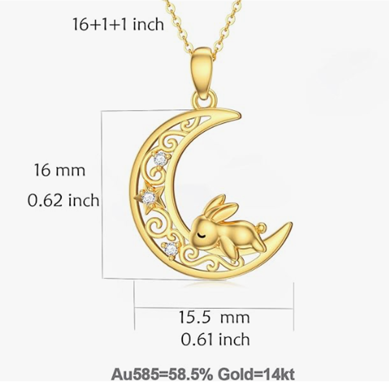 Gold Vermeil Cubic Zirconia Rabbit & Ivy Moon Necklace for Women-5