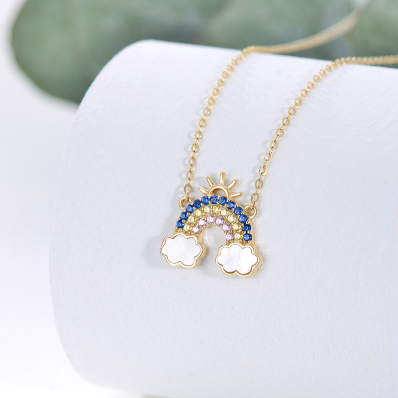 Colar com pendente arco-íris e sol em ouro branco 10K com zircónias cúbicas-4