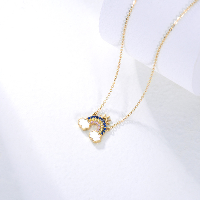 Collana con ciondolo arcobaleno e sole in oro 14K con zirconia cubica-5