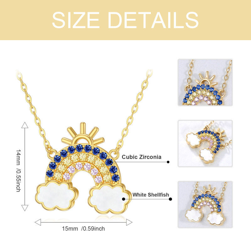 Colar com pendente arco-íris e sol em ouro branco 10K com zircónias cúbicas-6