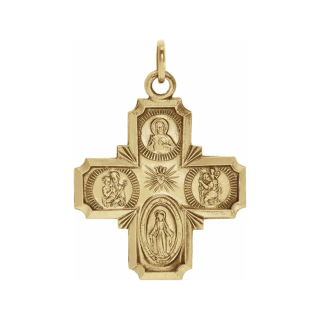 Sterling Silver with Yellow Gold Plated Religious Four 4 Way Medal Pendant Charm Badge Cross Pendant Charms 18mm-1