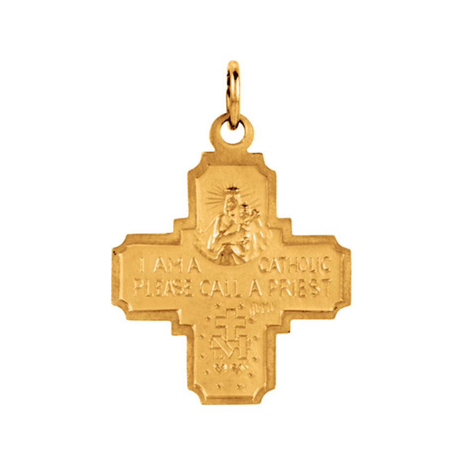 Ciondolo a forma di croce con medaglietta religiosa a quattro vie placcata in oro giallo, in argento sterling, da 18 mm.-3