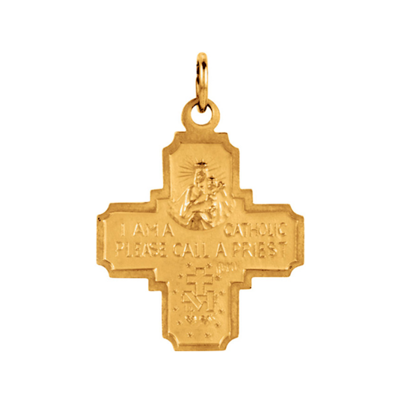 Religiöser Anhänger aus Sterlingsilber mit gelbvergoldeter Oberfläche, vierfacher Medaillen-Charm, Kreuzanhänger, 18 mm-3