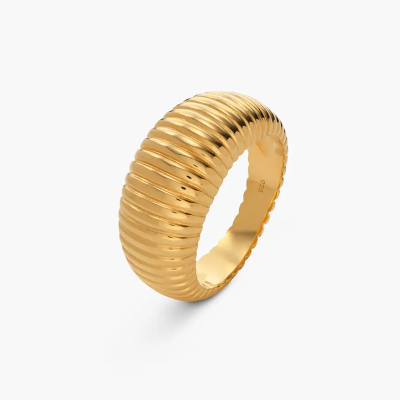 Gold Vermeil Ribbed Dome Ring for Women-3