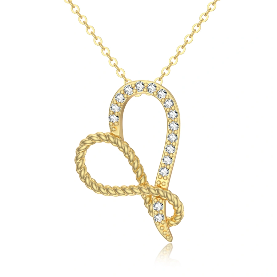 Gold Vermeil Cubic Zirconia Rope Heart Necklace for Women-1