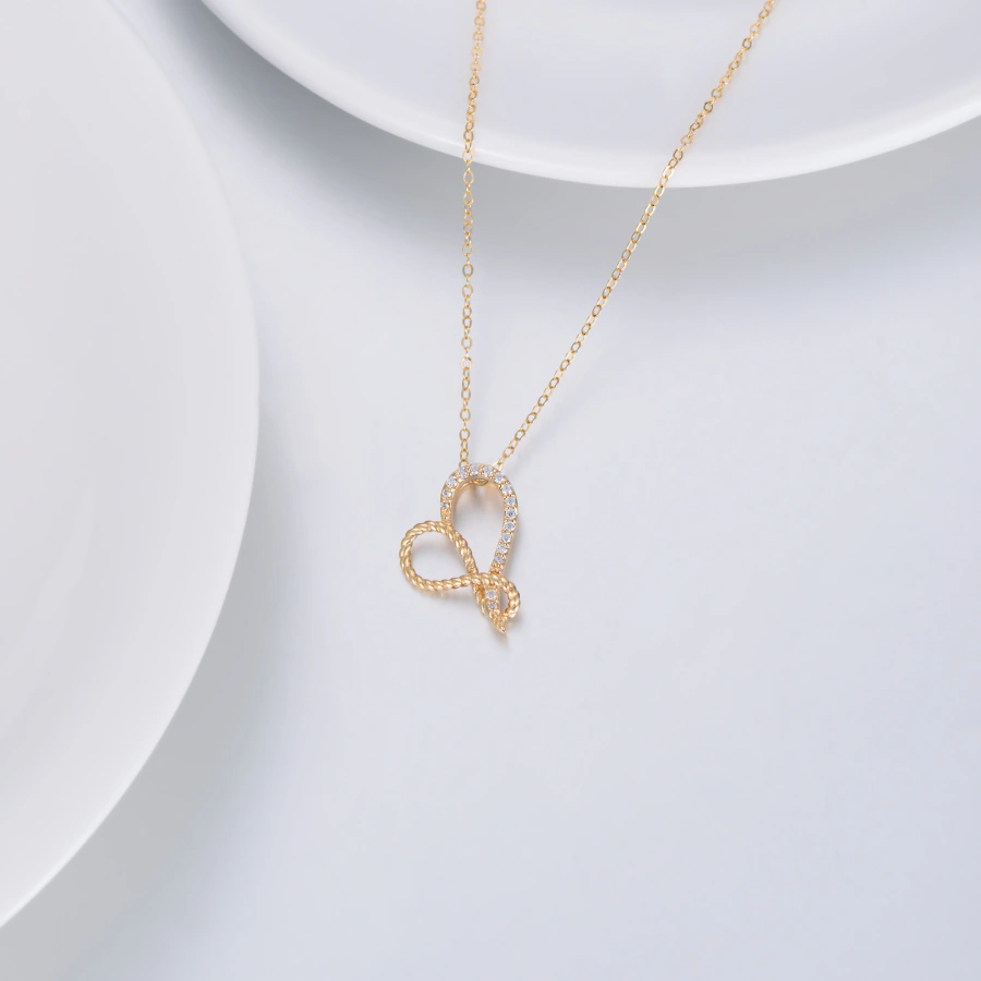 Gold Vermeil Cubic Zirconia Rope Heart Necklace for Women-3