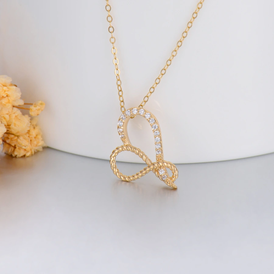 Gold Vermeil Cubic Zirconia Rope Heart Necklace for Women-4