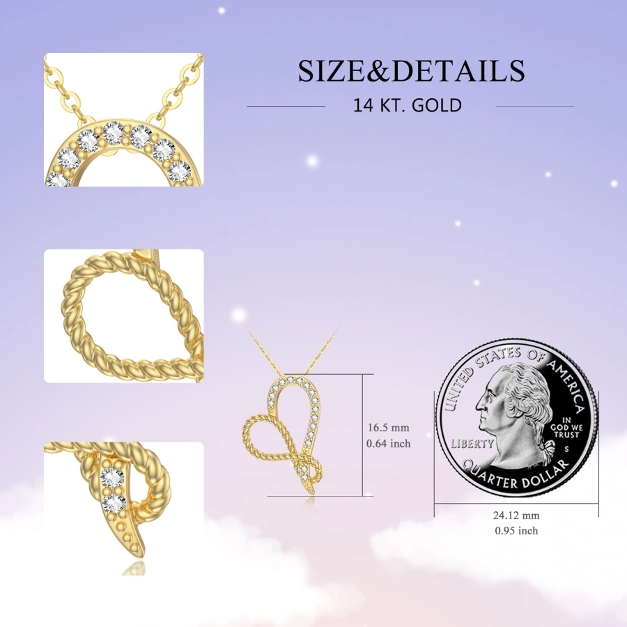 Colar de coração em corda com zircónias cúbicas em vermeil dourado para senhora-5