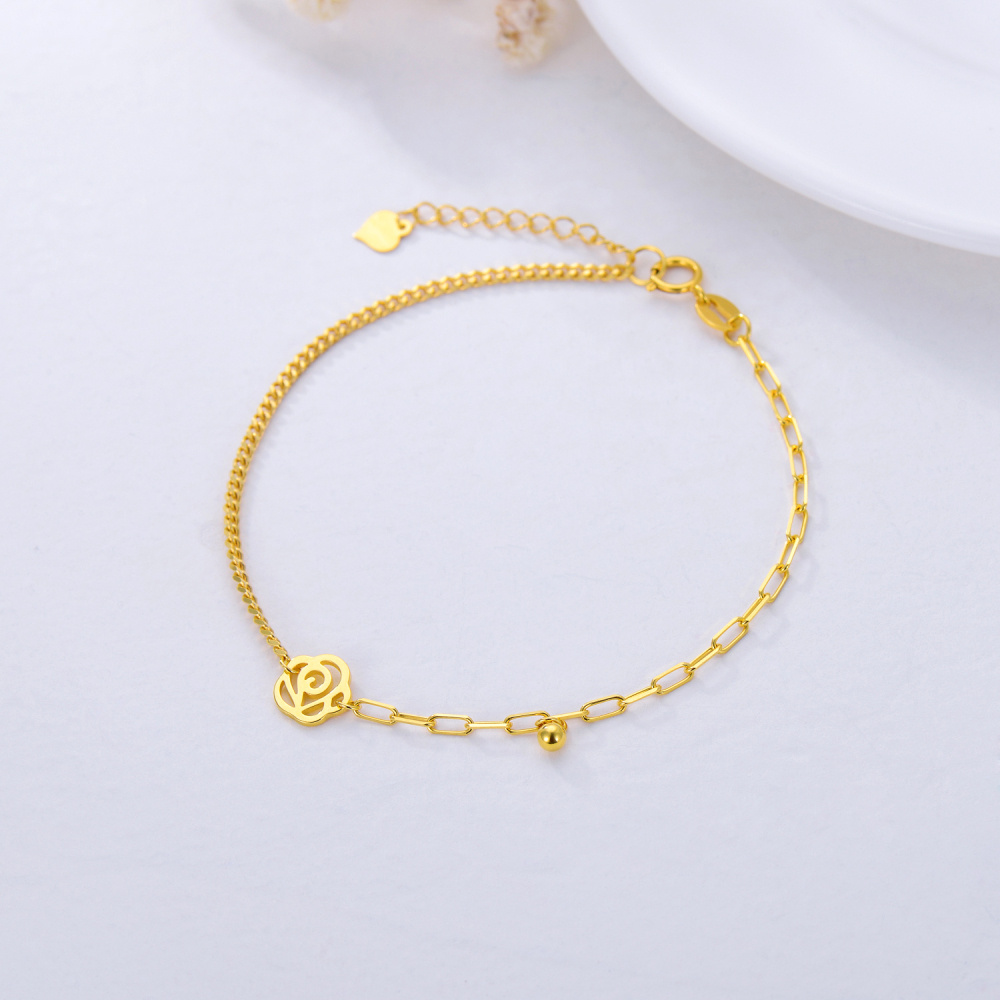 18 Karat Goldarmband mit Rosenkugel-Charm-3