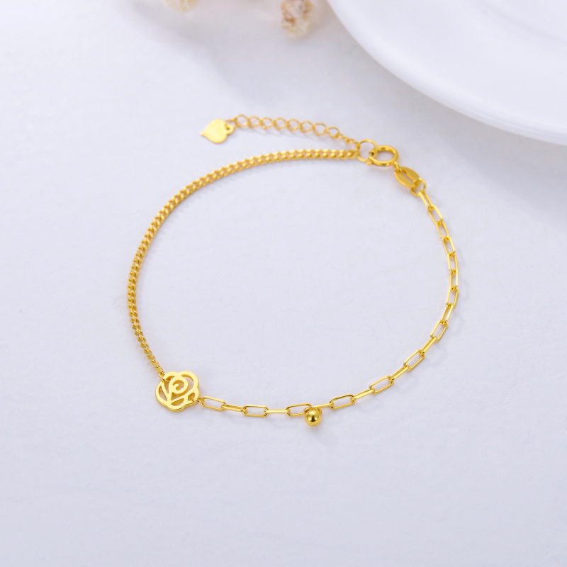 10K Gold Rose & Ball Charm Bracelet-3