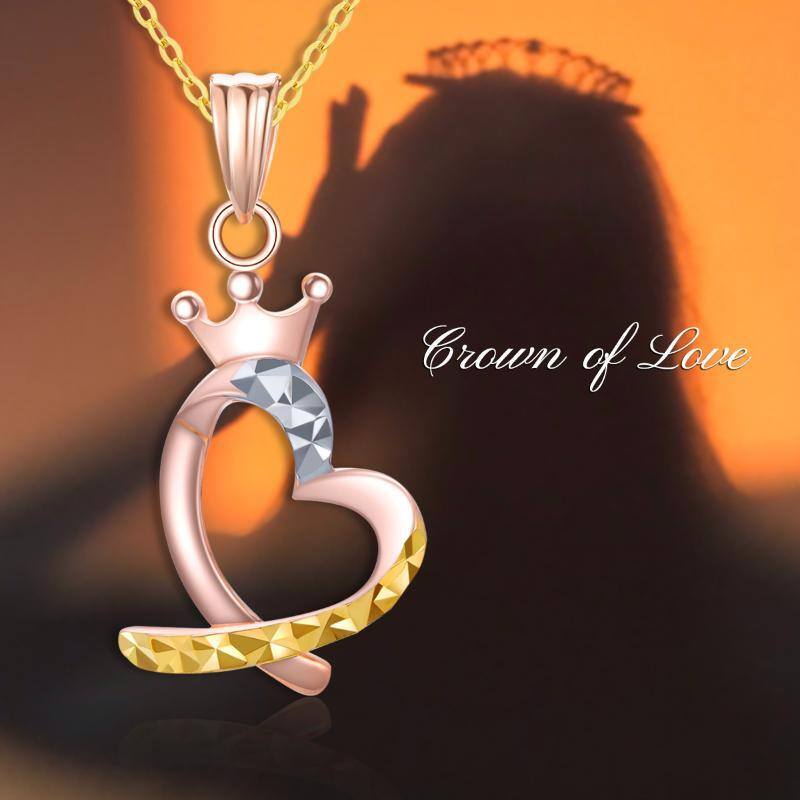 10K Three Colors Crown With Heart Pendant Necklace For Women Best Friend-3