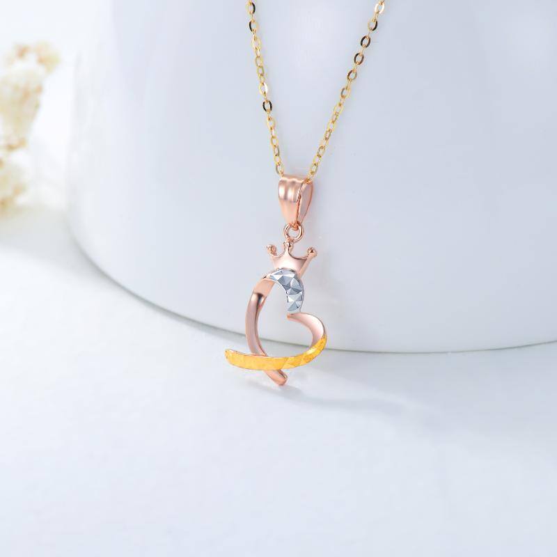 18K Three Colors Crown With Heart Pendant Necklace For Women Best Friend-4