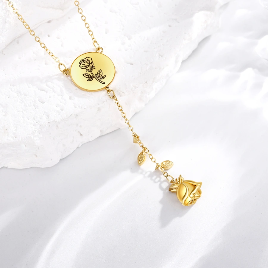 Gold Vermeil Rose Non-adjustable Y-Necklace for Women-3