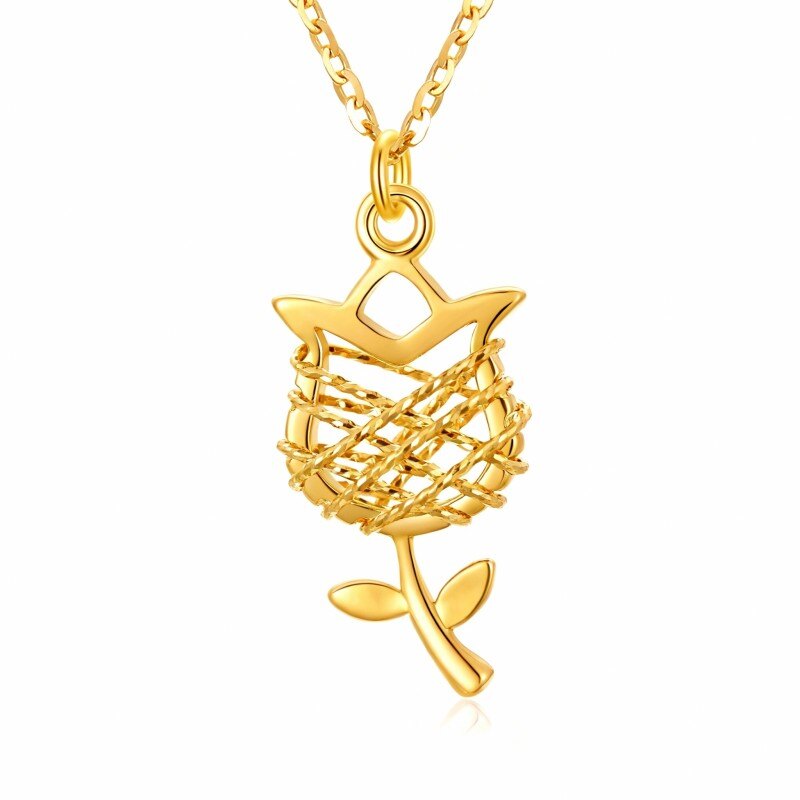 Naszyjnik z wisiorkiem w kształcie róży ze złota 14K-1