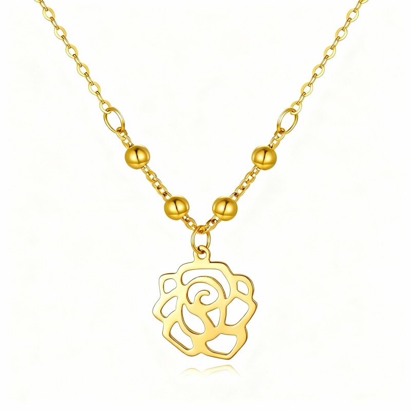 10K Gold Rose Pendant Necklace-1