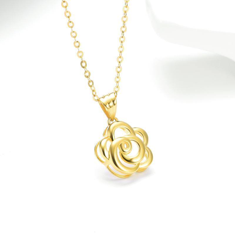 18K Gold Rose Pendant Necklace-3