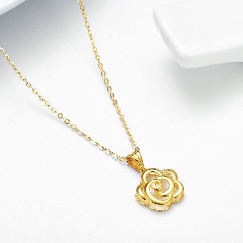 18K Gold Rose Pendant Necklace-4