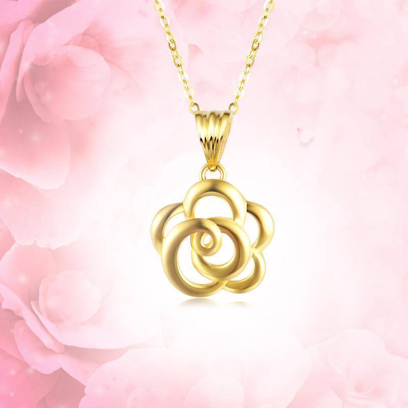 18K Gold Rose Pendant Necklace-5