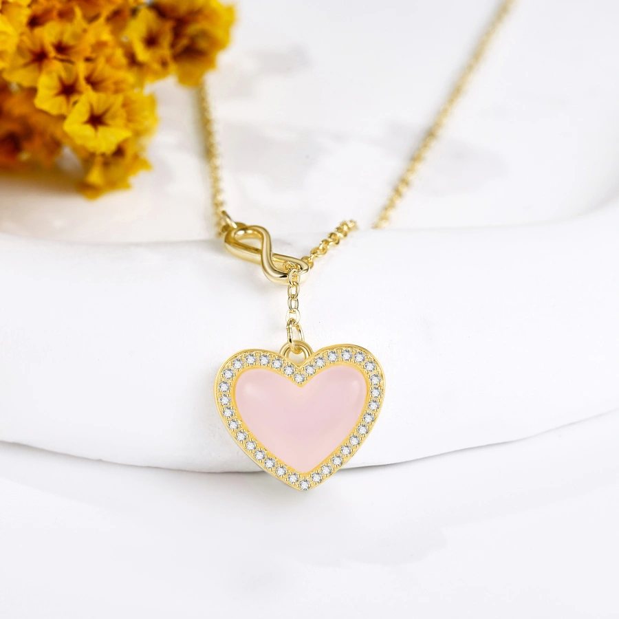 Gold Vermeil Rose Quartz Heart & Infinity Symbol Necklace for Women-3