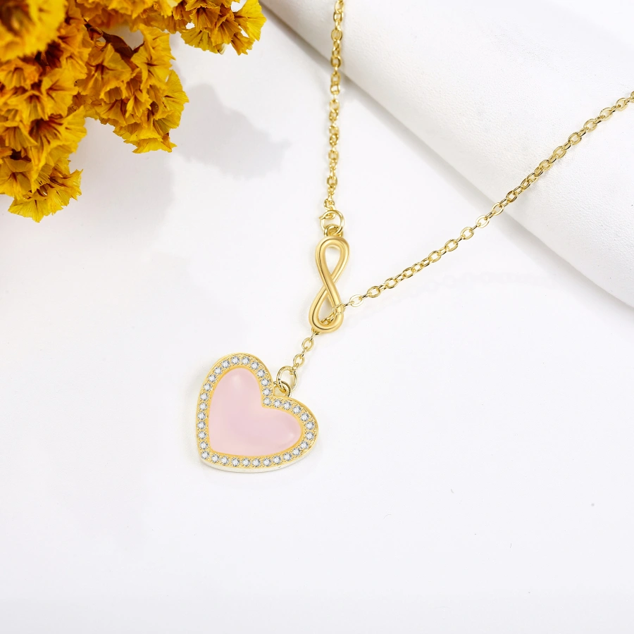 Gold Vermeil Rose Quartz Heart & Infinity Symbol Necklace for Women-4