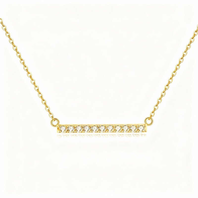 Naszyjnik z okrągłym, szlifowanym cyrkoniami sześciennymi w kolorze złota 10K-1