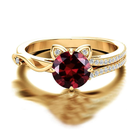 14K Gold Round Cut Cat Ring Gemstone Rings