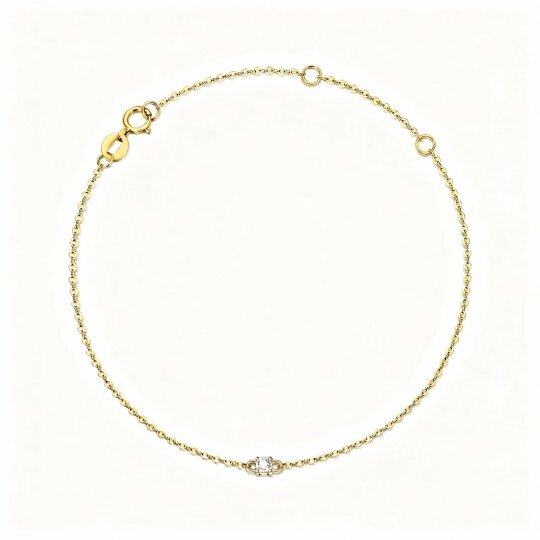 Pulseira de corrente em ouro 10K com zircónias cúbicas de corte redondo