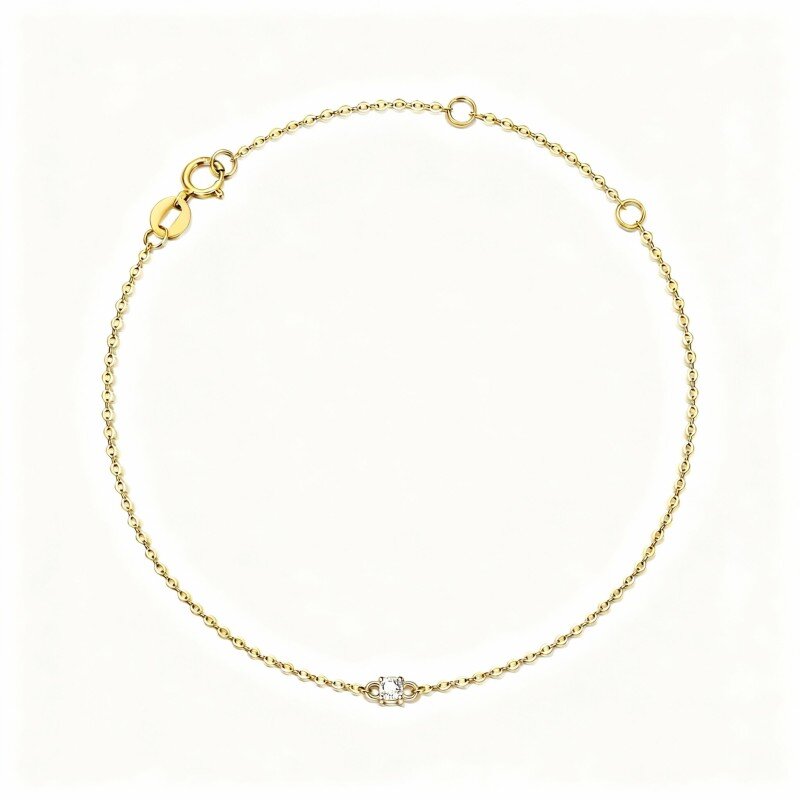 10K Gold Round Cut Cubic Zirconia Chain Bracelet-20