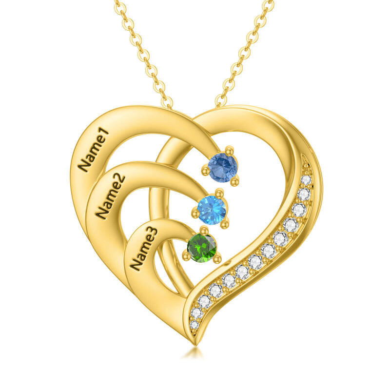 10K Gold Round Cut Crystal & Cubic Zirconia Heart Pendant Necklace-1