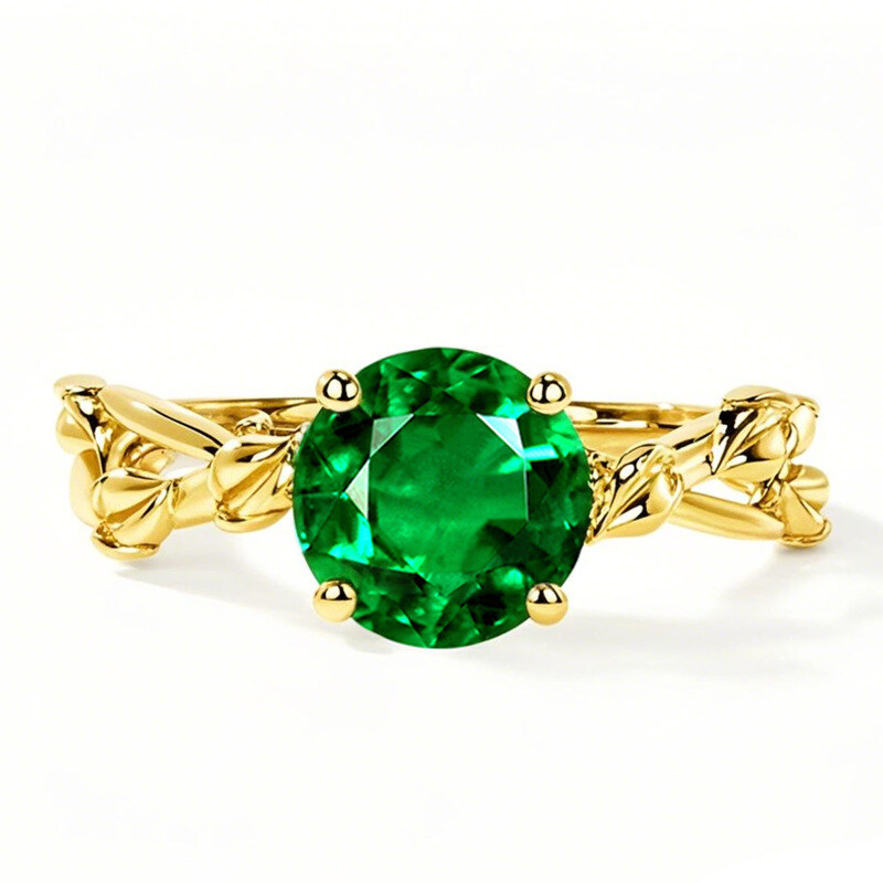 14K Gold Round Cut Customizable Size Emerald Engagement Band-1