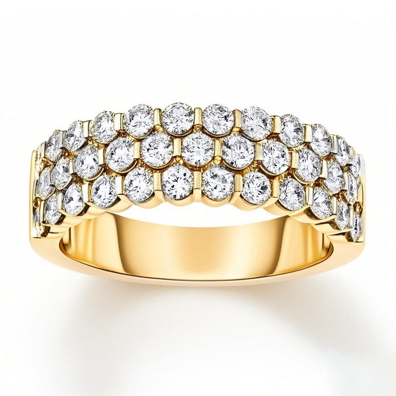 Anel empilhável personalizado com diamante de corte redondo de ouro 18K I cor I2 clareza 3EX certificado pela IGI-1