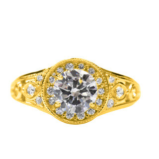 10K Gold Round Cut Diamond Vintage Halo Filigree Milgrain Band D Color VVS-VS Clarity 3EX IGI Certified-11