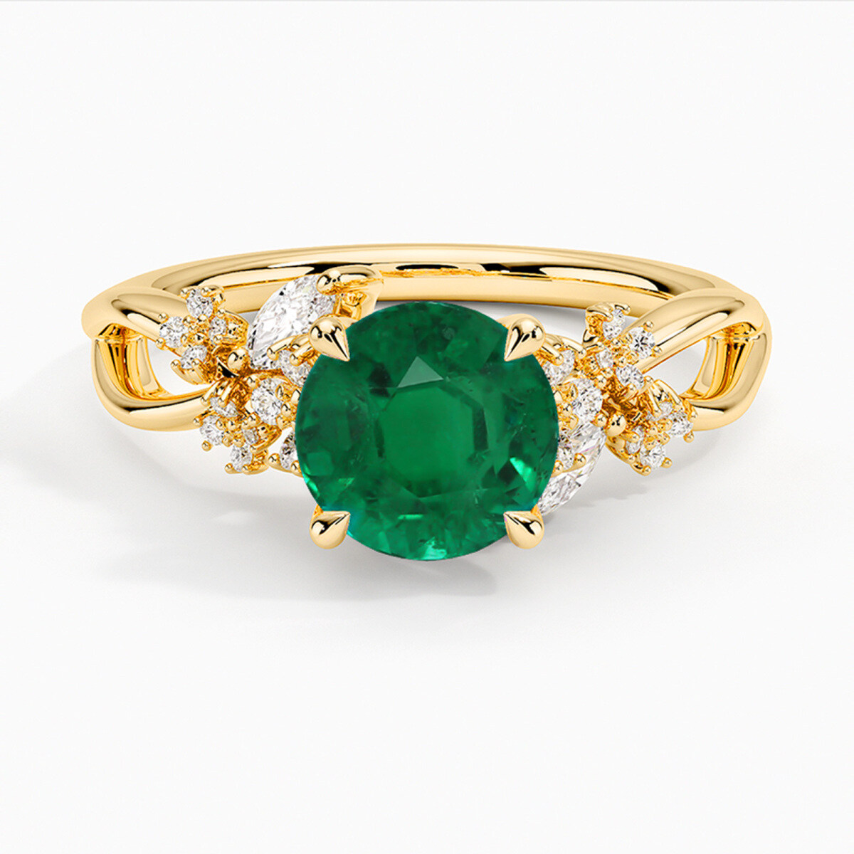 14K Gold Round Cut Emerald & 0.25 CT.T.W. Lab Created Diamond Engagement Band-1