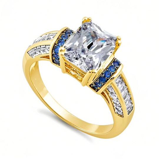 10K Gold Round Cut & Emerald Cut Moissanite Engagement Ring