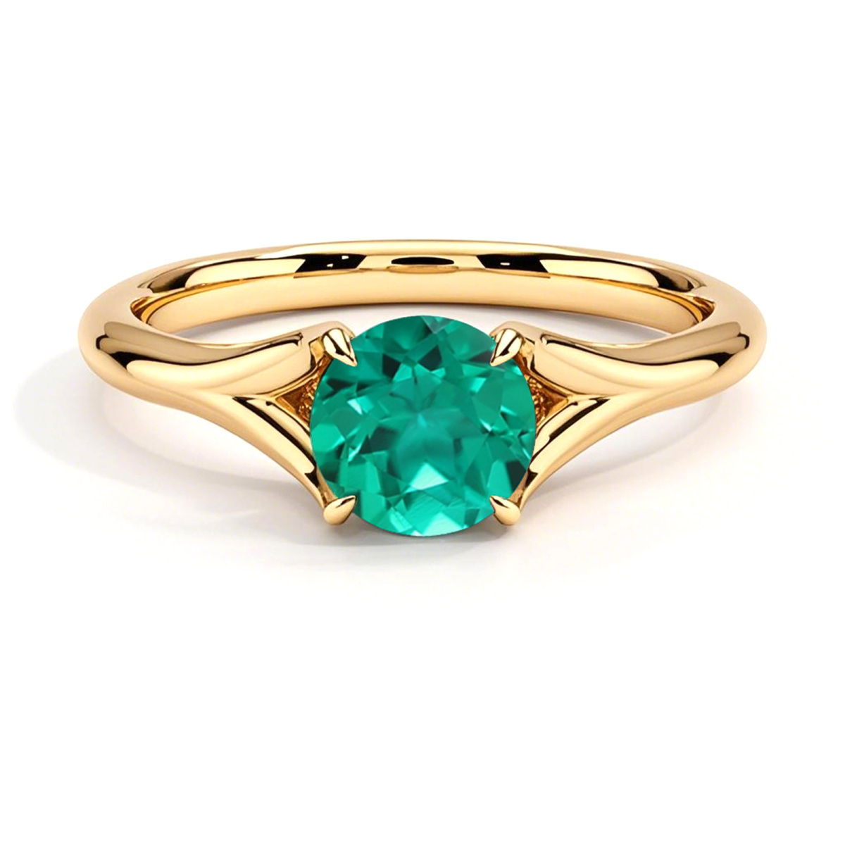10K Gold Round Cut Emerald Reverie Solitaire Engagement Ring-1