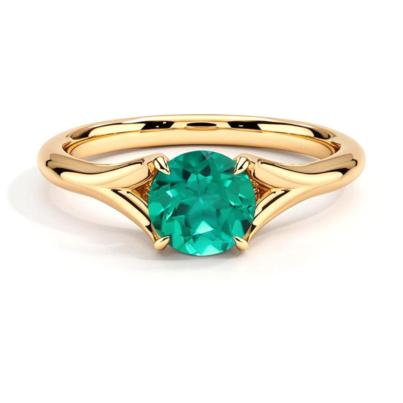 18K Gold Round Cut Emerald Reverie Solitaire Engagement Ring-1