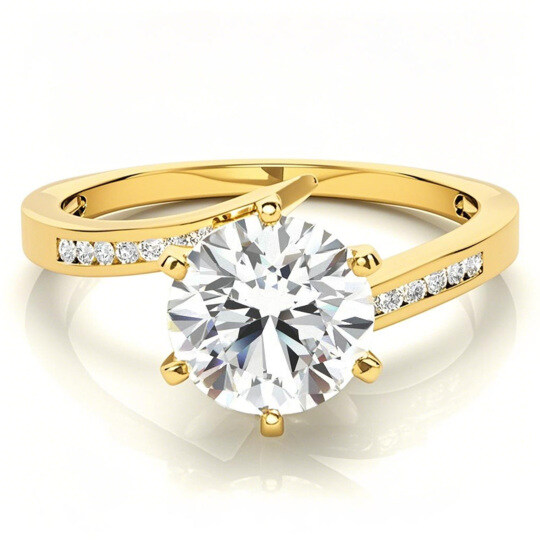 10K Gold Round Cut Halo Moissanite Engagement Ring
