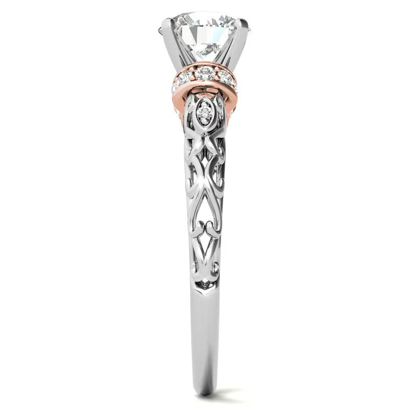 Anillo de compromiso de moissanita con halo de corte redondo en oro de 14 quilates-6