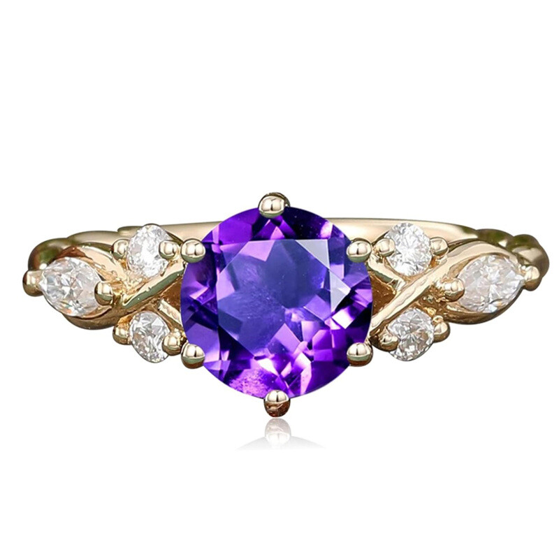 Anillo de compromiso Ivy de oro de 18 quilates con corte redondo, estilo vintage, ideal para bodas, aniversarios y propuestas de matrimonio.-1