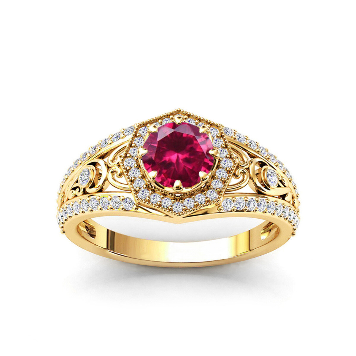 Anillos vintage de oro de 18 quilates con piedras preciosas de hiedra de corte redondo para mujer-1