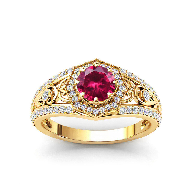 14K Gold Round Cut Ivy Gemstone Vintage Rings for Women-1