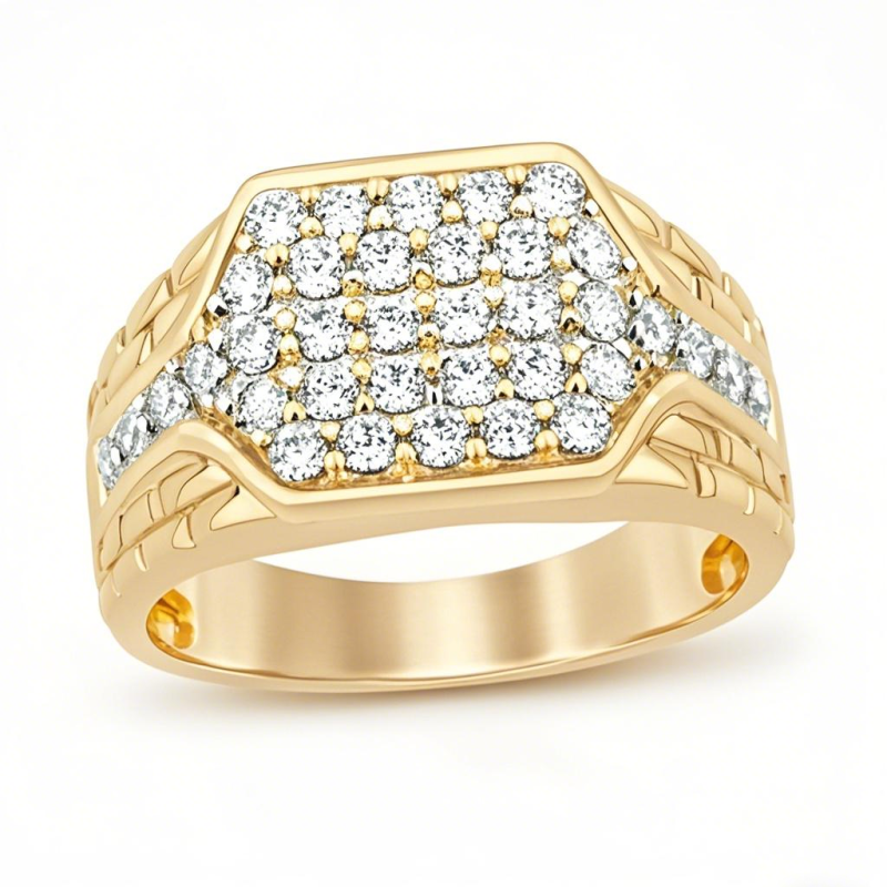 10K Gold Round Cut Lab Created Diamond Custom Signet Ring for Men F Color SI2 Clarity 3EX IGI Certified-1