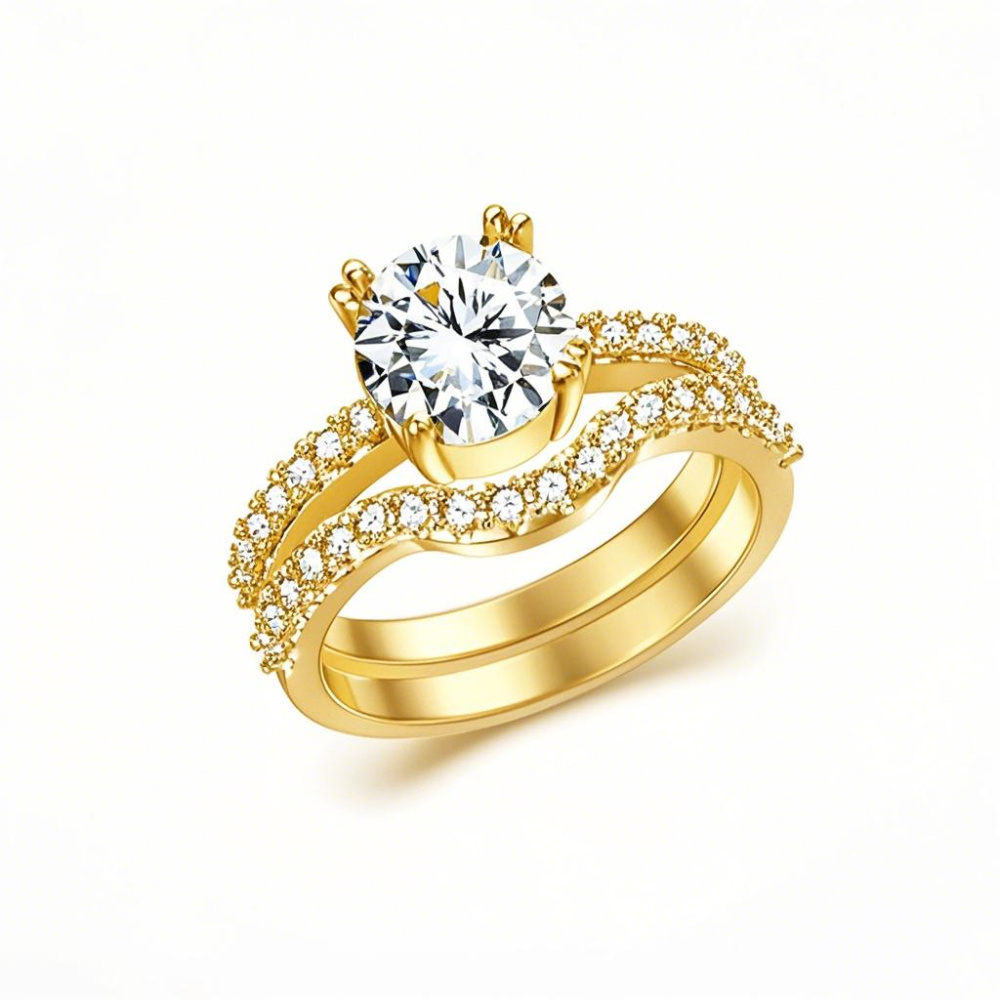 Anello personalizzato in oro 14K con diamante taglio rotondo creato in laboratorio e moissanite certificato IGI 3EX-1